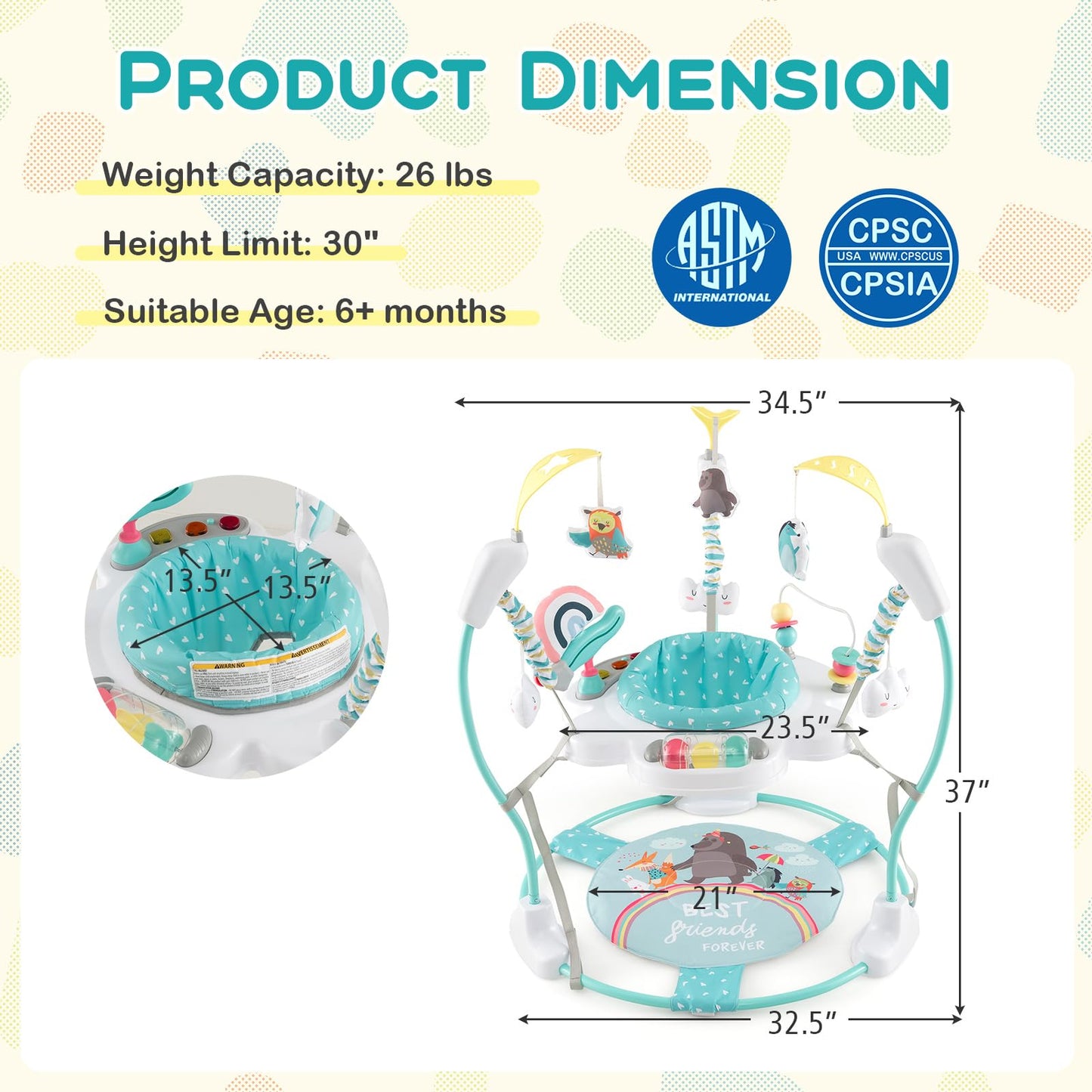 BABY JOY Baby Jumpers and Bouncers, Infant Activity Center with Music Lights Sounds, 360 Rotating Seat and 3 Adjustable Heights,