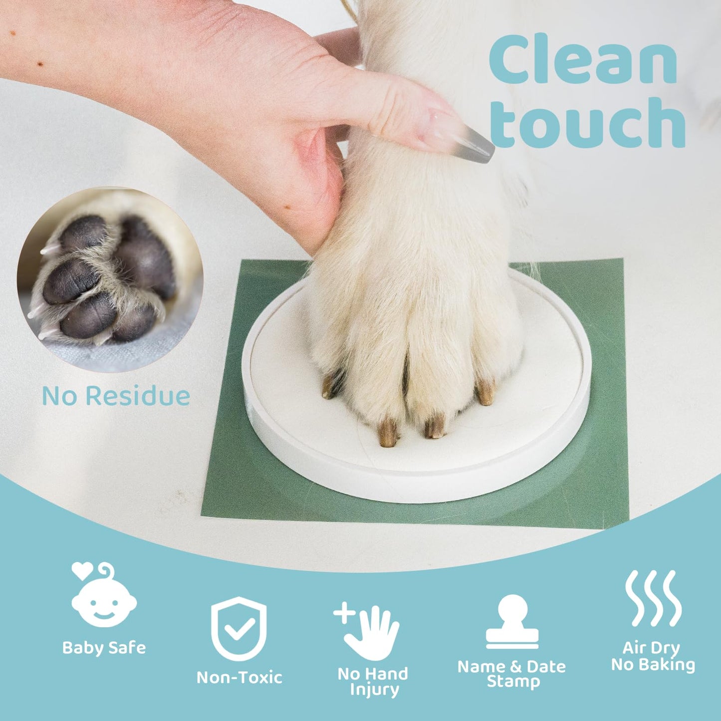 Tubuui Clay Paw Print Kit For Dogs Cats (Makes 2), Pawprint Keepsake Kit,No Mess Baby Hand And Footprint Kit Ornament With Clay
