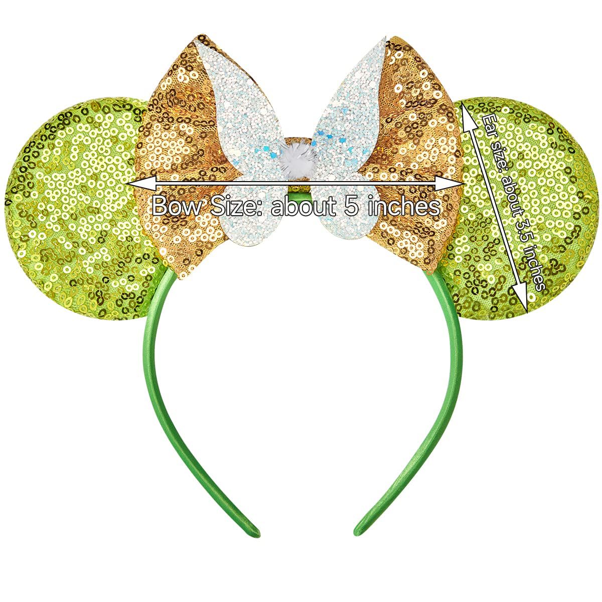 Eisyaa Mouse Ears Bow Headbands, Sequin Tinkerbell Minnie Ears Headband Glitter Party Fairy Wings Dress Up Princess Decoration C