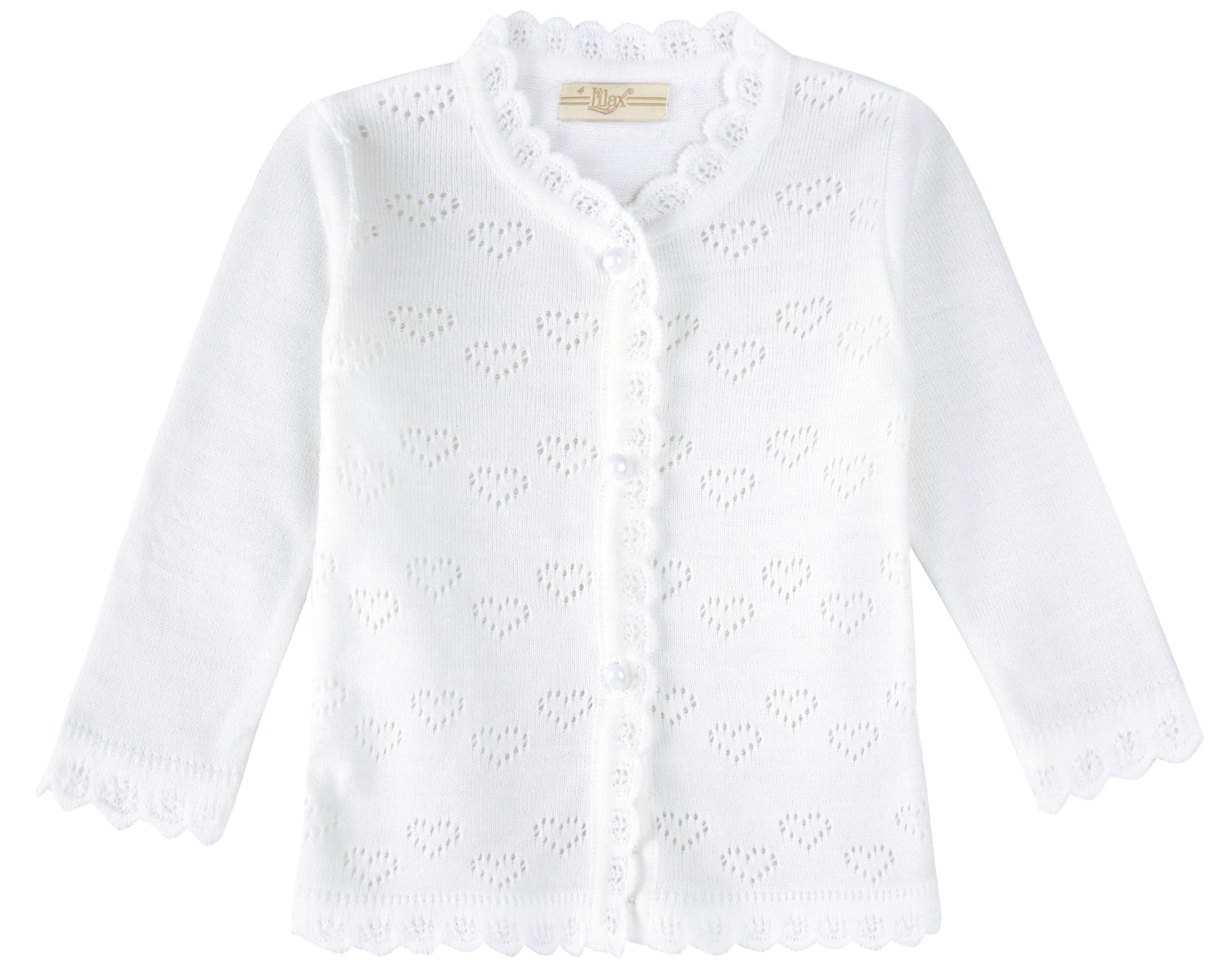 Lilax Baby Girls' Little Hearts Knit Cardigan Sweater (9 Months White)