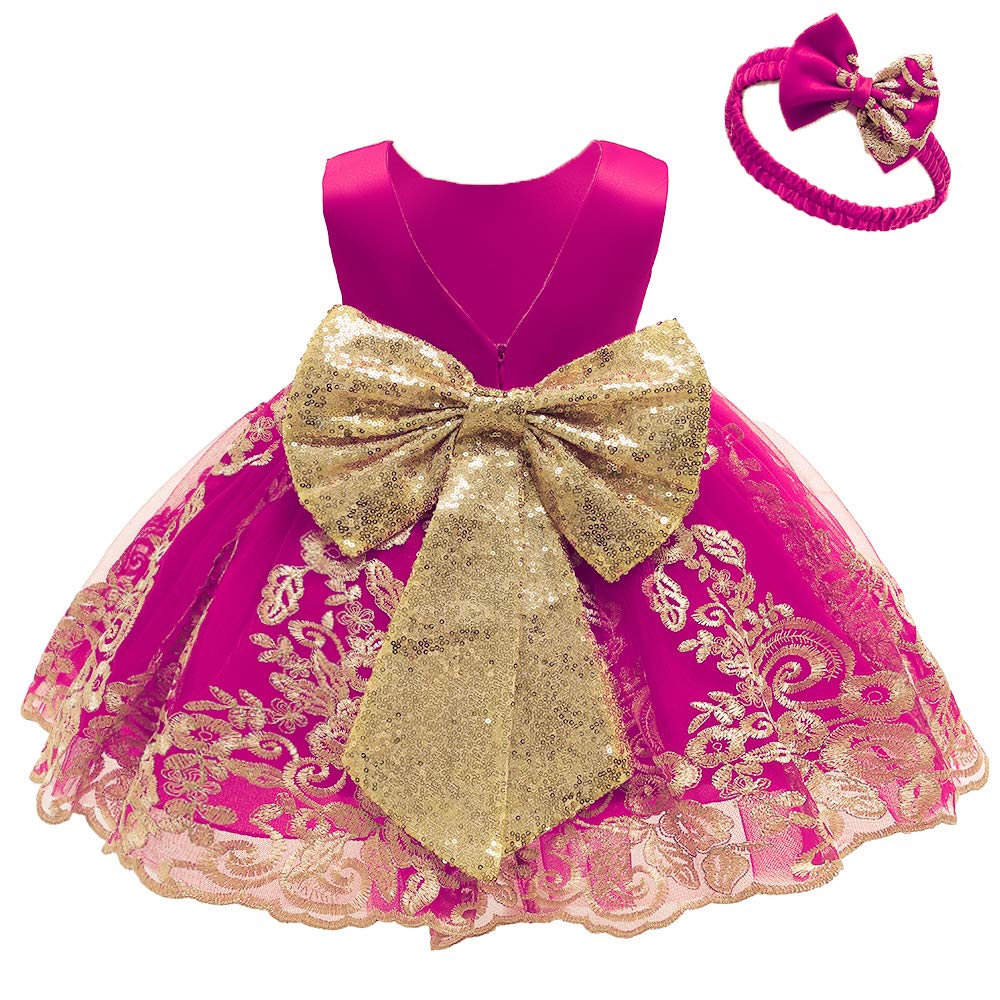 Flower Girls Dresses Wedding Baby Birthday Party Christmas Easter Pageant Event Prom Lace Dress (Rose,90)