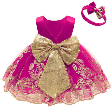 Cmmchaah Little Baby Girls Christmas Dresses Kids Toddler Formal Easter Ball Gown Birthday Pageant Dress (Rose,100)