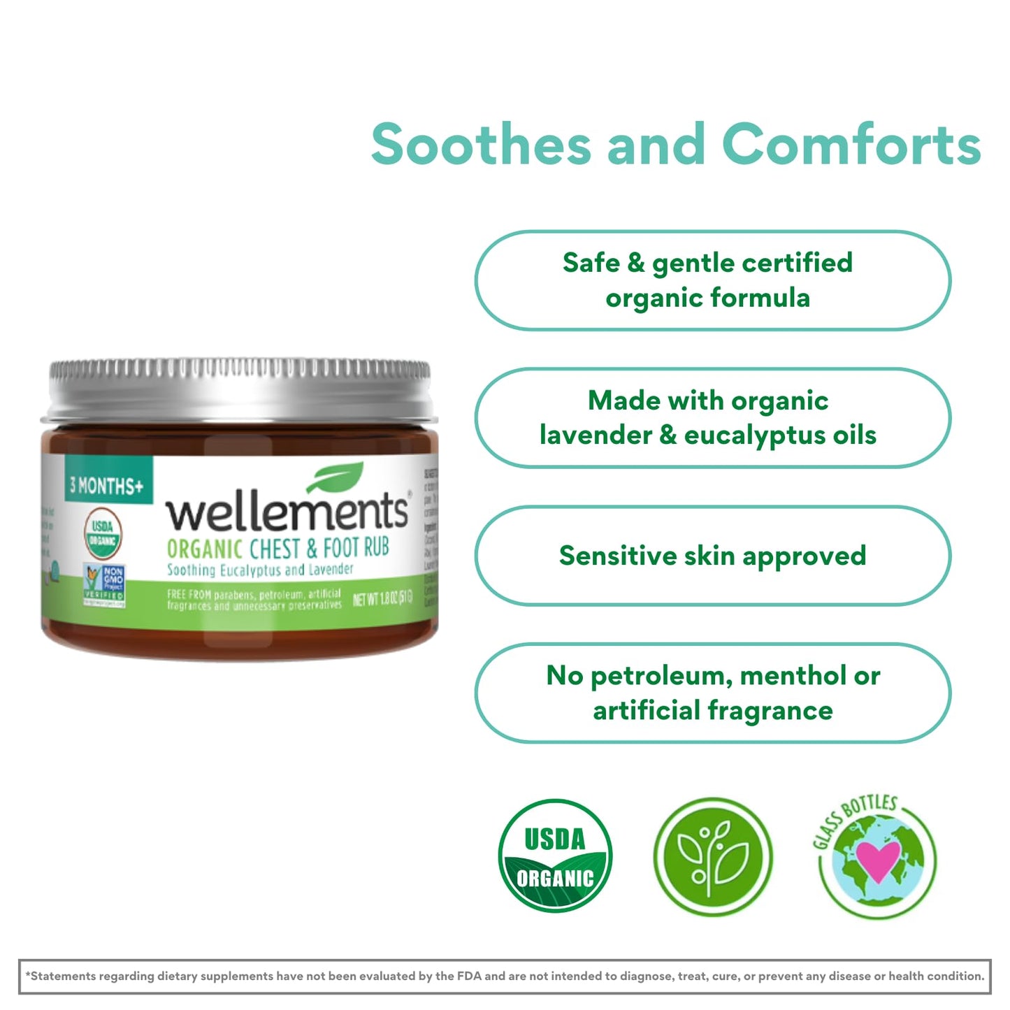 Wellements Organic Baby Chest and Foot Rub | Soothes and Comforts with Eucalyptus and Lavender | Certified Organic | Free From P