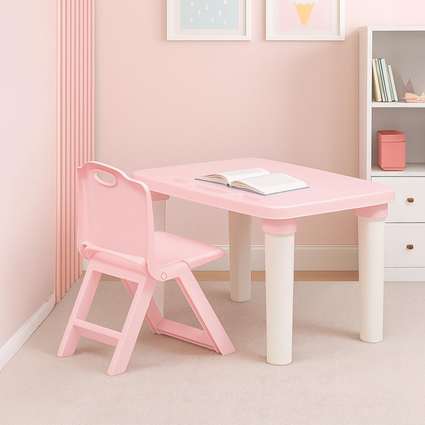 Happy Bear Table And Folding Chair Set For Kids Strong & Durable Plastic Made Rectangle Table With Box Space For Stationery 3 Le