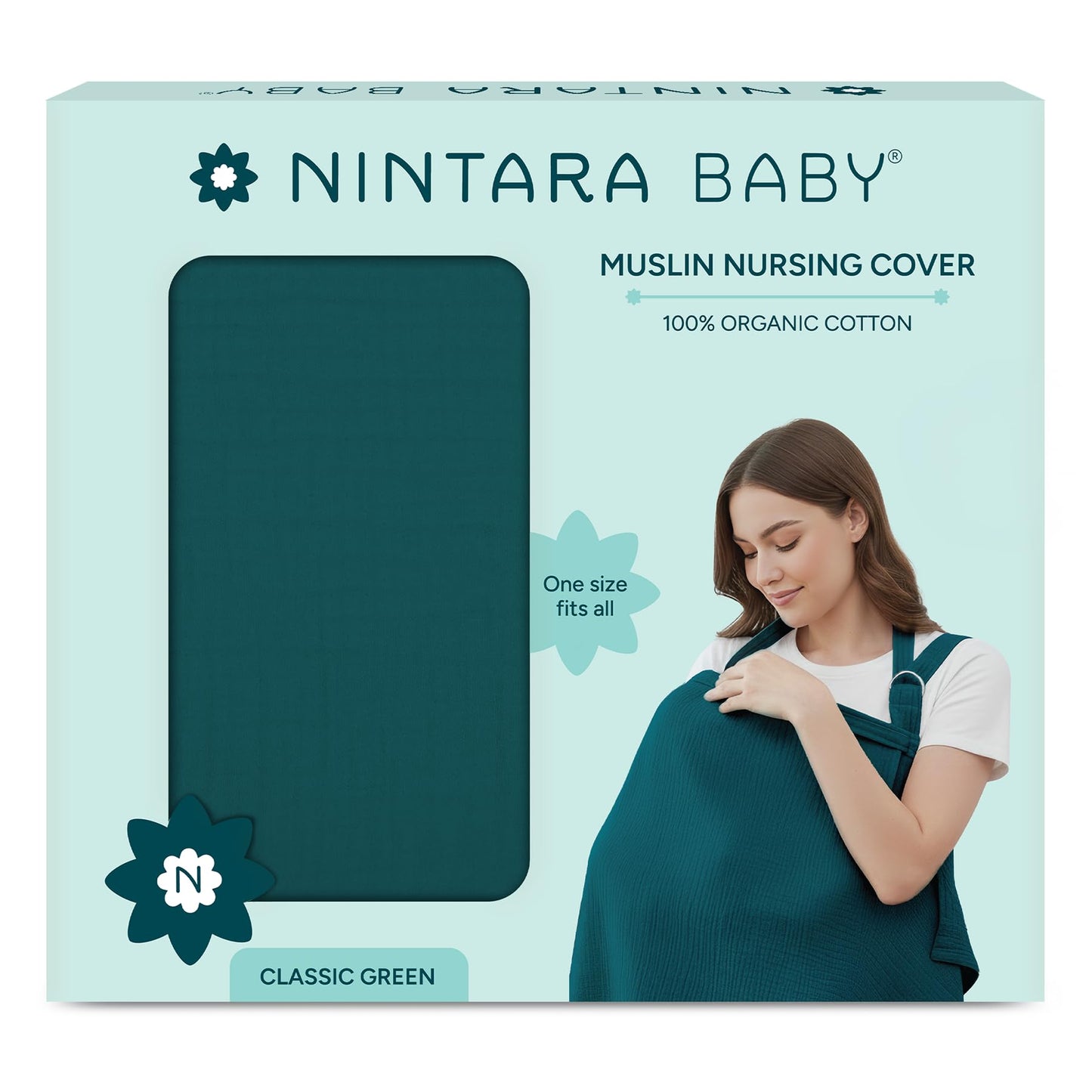 Nintara Baby Muslin Nursing Cover  100% Organic Gots Cotton, Adjustable Neck Strap, Breathable Lightweight Breastfeeding Cover,