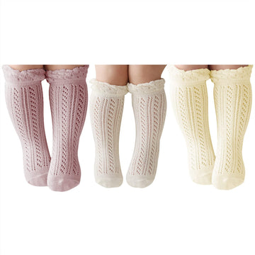 Actlati 3 Pairs Baby Girls Boys Knee High Socks Cotton Newborn Knit Stockings For 0-24 Months Infants Toddlers