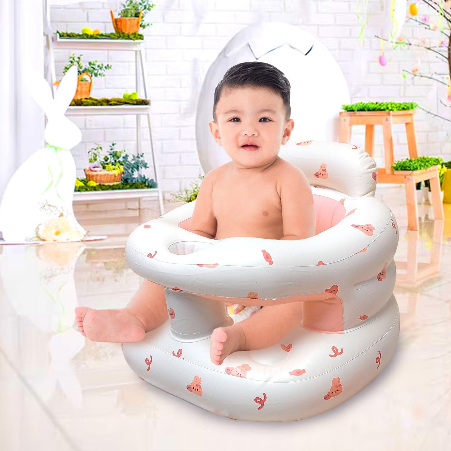 Inflatable Baby Seat For Babies 4-36 Months, Blow Up Floor Chair With Built-In Air Pump For Sitting Support, Perfect For Winter