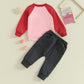Lagkiyoj Toddler Baby Boy Girl Valentines Day Outfit Letter Embroidery Sweatshirt Top Pants Kids Infant Fall Winter Clothes (Pin