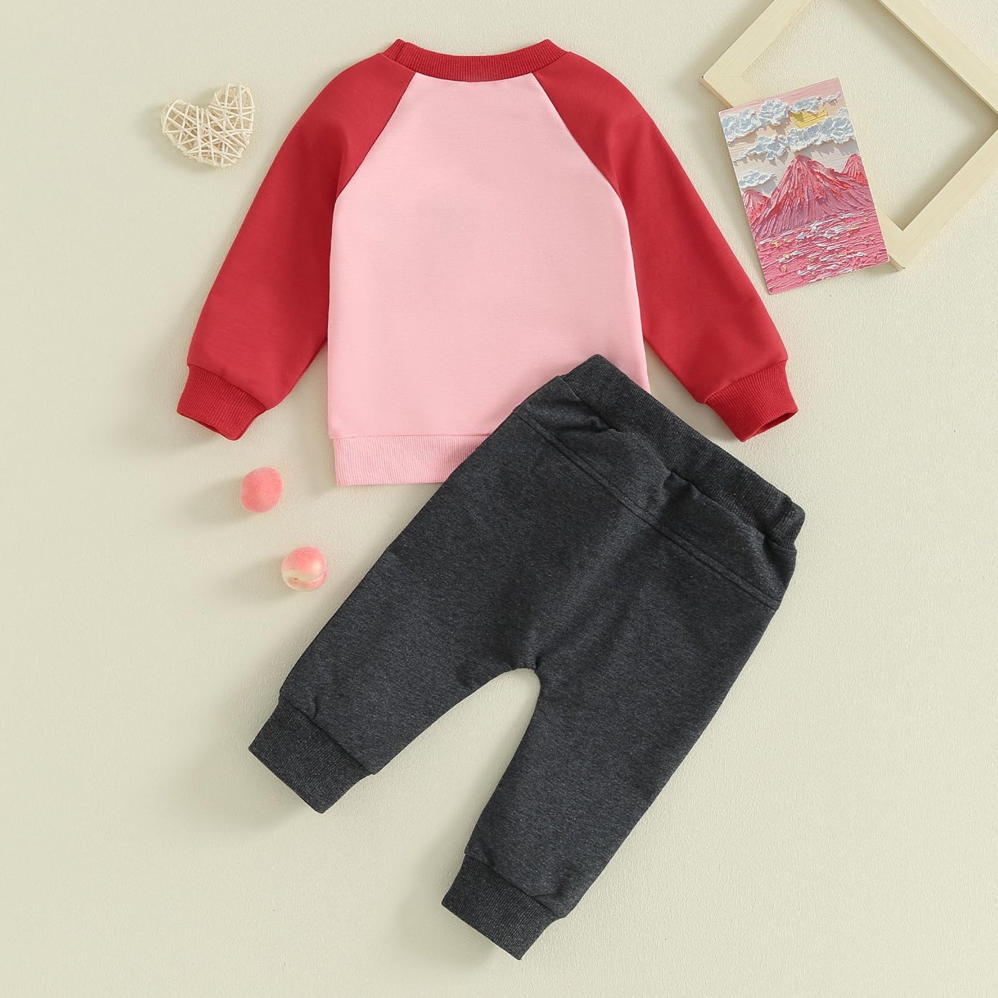Lagkiyoj Toddler Baby Boy Girl Valentines Day Outfit Letter Embroidery Sweatshirt Top Pants Kids Infant Fall Winter Clothes (Pin