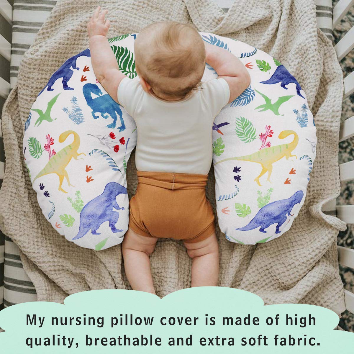 Dinosaur Nursing Pillow Cover, Breastfeeding Pillow Slipcover For Baby Boys & Girls, Nursing Pillow Case For Newborn, Soft Fabri