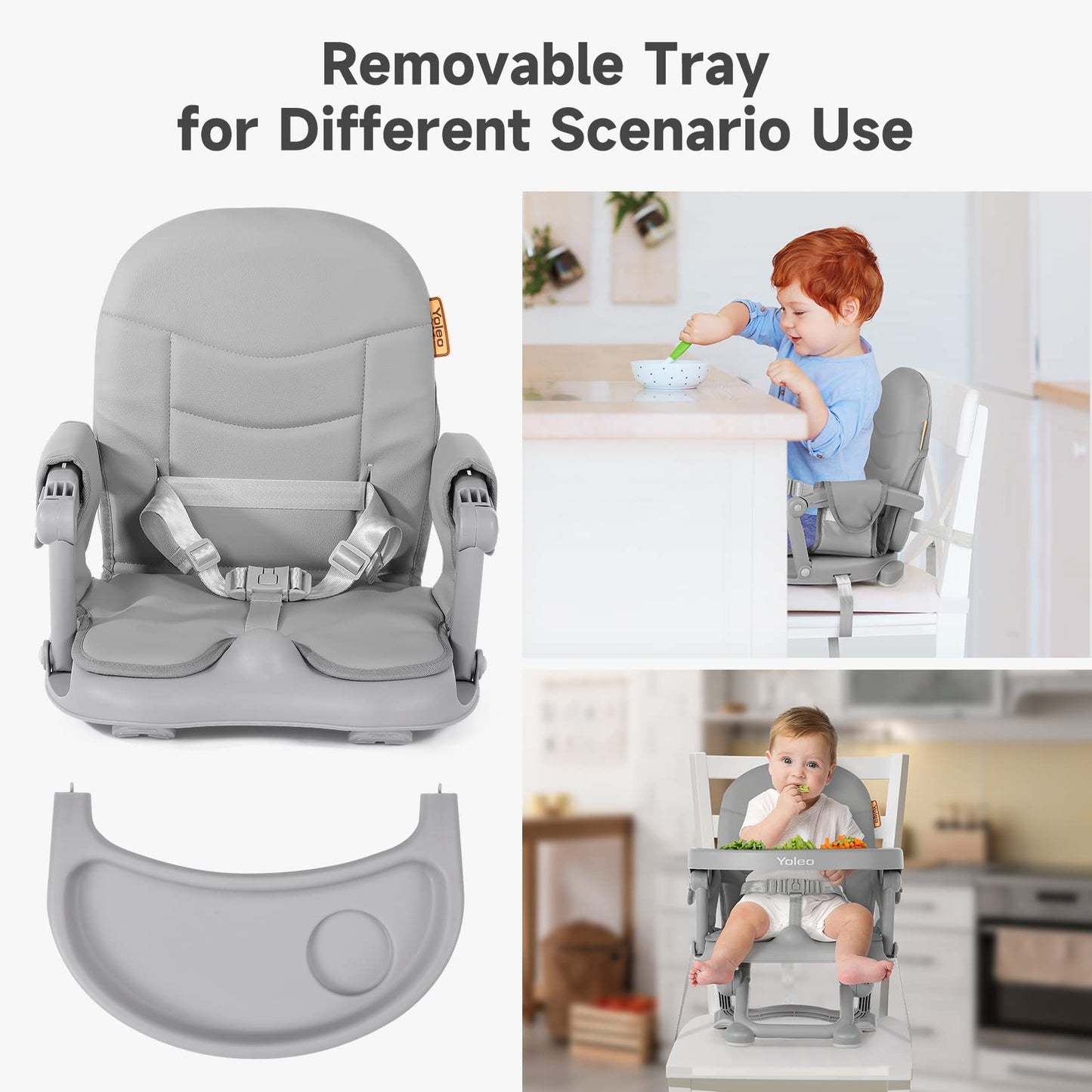Yoleo Baby High Chair Booster Seat For Dining Table, Adjustable Height Travel High Chairs With Tray, Toddler Foldable Booster Se