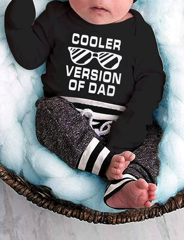 Baby Boy Clothes 0-3 Months Fall Winter Outfits Cooler Version Of Dad Print Romper Long Pants Hats Cute Boy Baby Clothes Outfits
