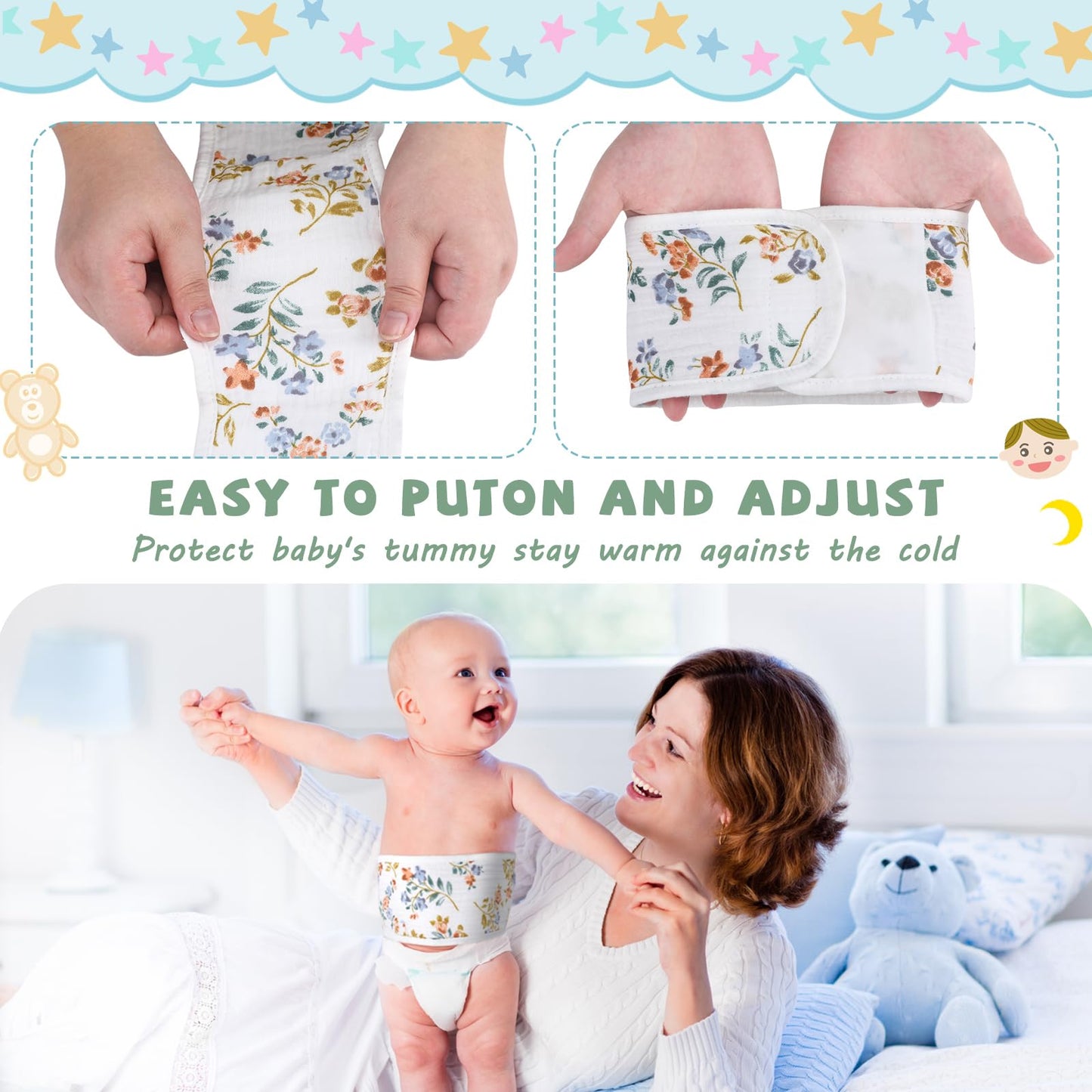 Vabean 8 Pcs Baby Infant Umbilical Cord Comfort Adjustable Cotton Belly Band For Protection, Baby Gifts For 0 To12 Months (Lovel