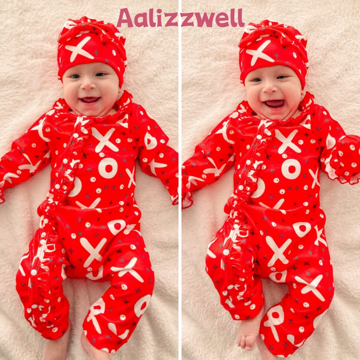 Aalizzwell 0-3 Months Newborn Baby Girls Valentines Day Romper Infant Winter Clothes Coming Home Outfit Red Heart Clothing
