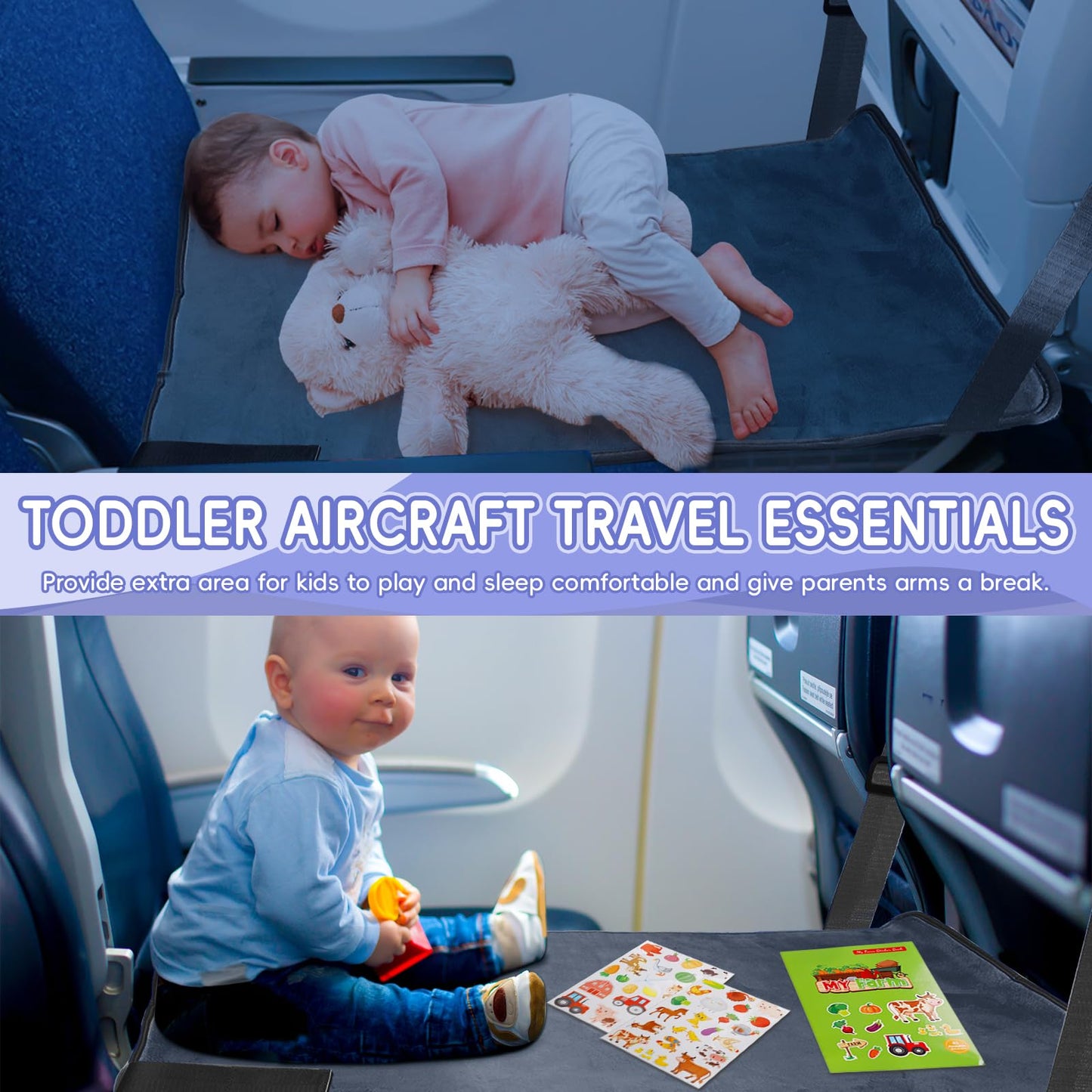 Gocozy Toddler Airplane Bed, Travel Essentials For Kids, Soft Toddler Airplane Travel Essentials With Sticker Book, Grey