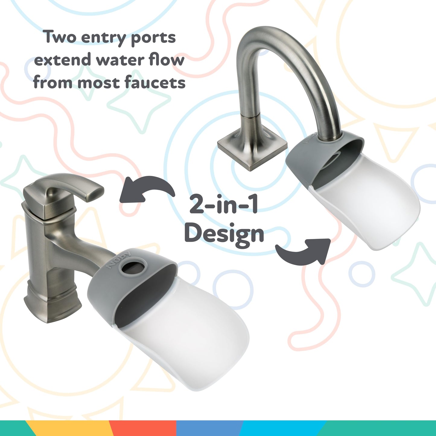 Nuby 2-In-1 Faucet Extenders For Toddlers - 2 Pack - Sink Extension For Bathroom Or Kitchen - Helps Water Reach Kids For Handwas