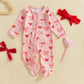 Ayalinggo Valentines Baby Girl Outfit Bowknot Heart Footie Romper Long Sleeve Onesie Newborn Christmas Clothes (Pink Heart, 0-3