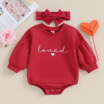 Yingisfitm Newborn Baby Girl Valentines Day Clothes Long Sleeve Onesie Bubble Romper Fall Winter Cute Outfits (Puff Sleeve Red,