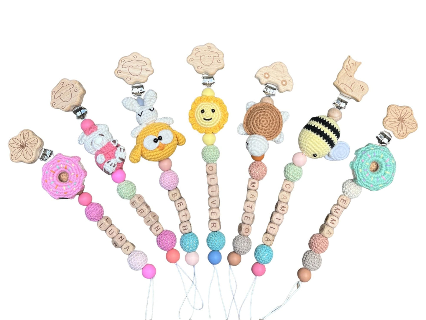Personalized Custom Crochet Pacifier Clip Boys And Grils, Paci Binky Holder Custom Name Baby Gift, Baby Shower Gift, New Birth G