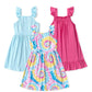 Patpat 3 Pack Toddler Girls Ruffle Sleeve A-Line Dresses Baby Girl Summer Casual Multi-Pack Sundress, Multicolor, 6-7 Years