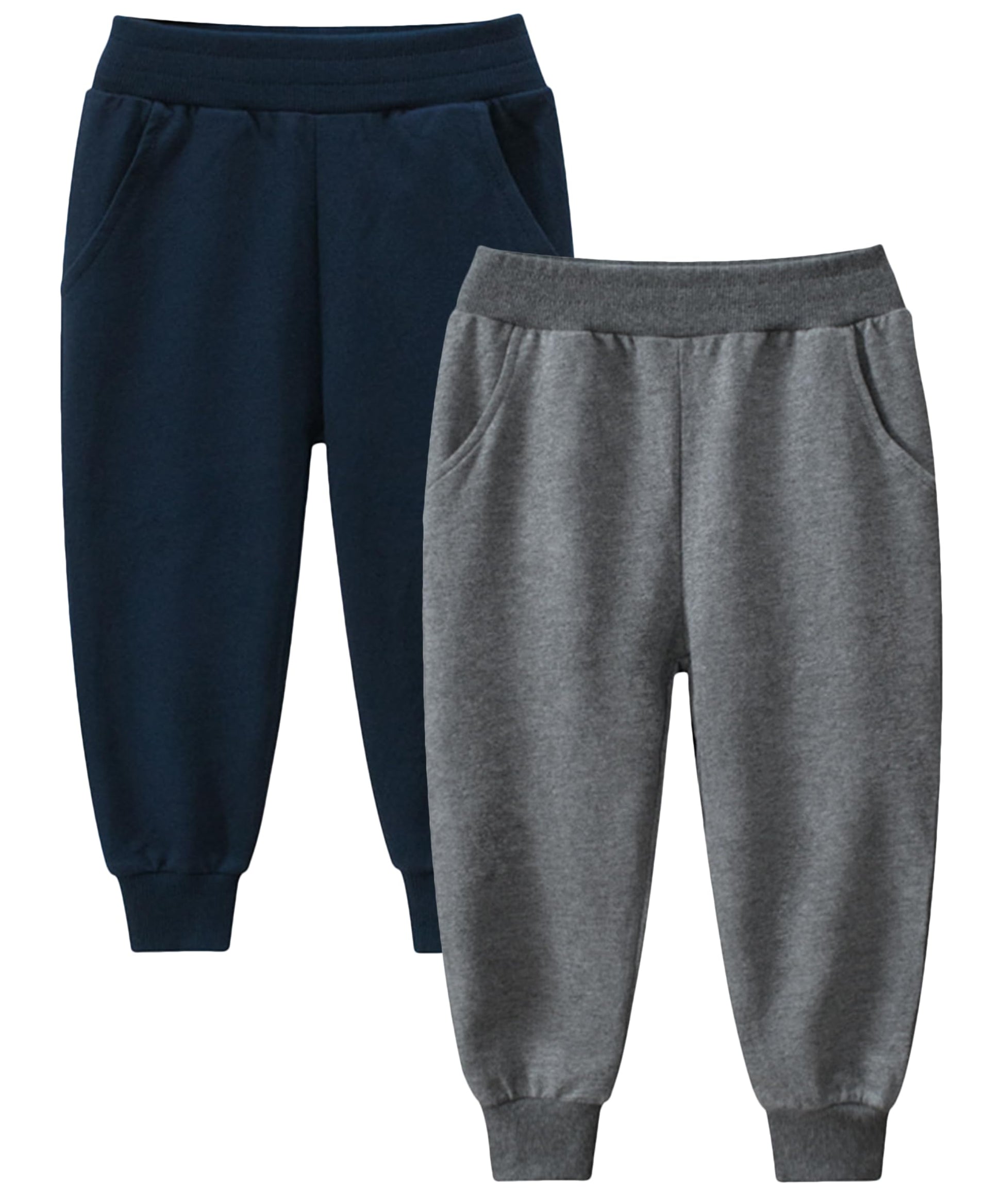 Gfqlong Toddler Boys 2 Pack Cotton Sweatpants,Kids Solid Pull On Jogger Pants With Pockets,Navy Blue+Dark Grey 7-8 Years