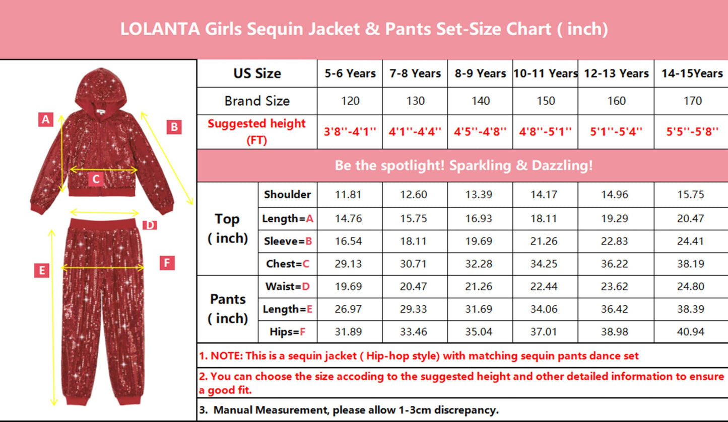 Lolanta Kids Dance Outfits Clothing Set Sequin Red Spring Fall Coat Trouser Hip-Hop Dance Costumes (Red, 8-9 Years)