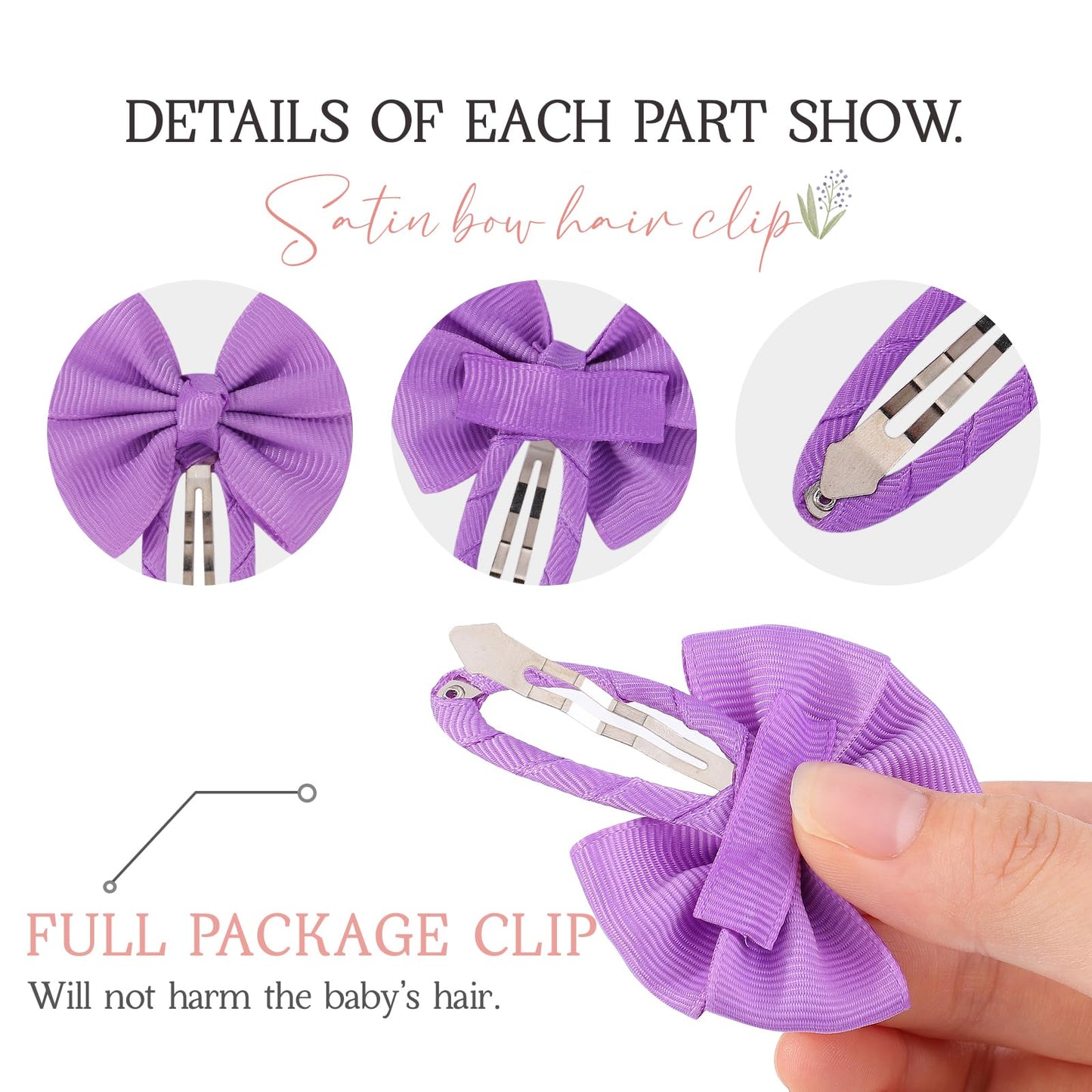 40Pcs Snap Hair Bows Clips With Grosgrain Ribbon For Girls, 2 Inch Hair Accessories For Kids And Teens