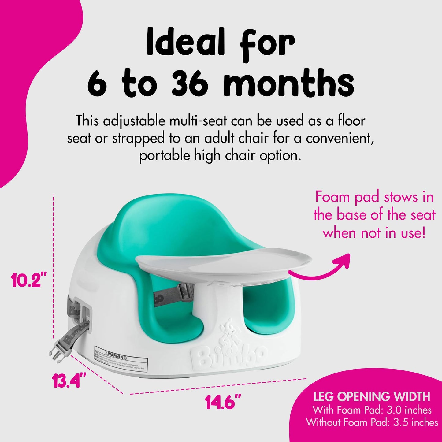 Bumbo Multi Seat 3-In-1 Baby & Toddler Convertible Non-Slip Floor, High Chair, And Booster Seat Combo W/Removable Tray And Buckl
