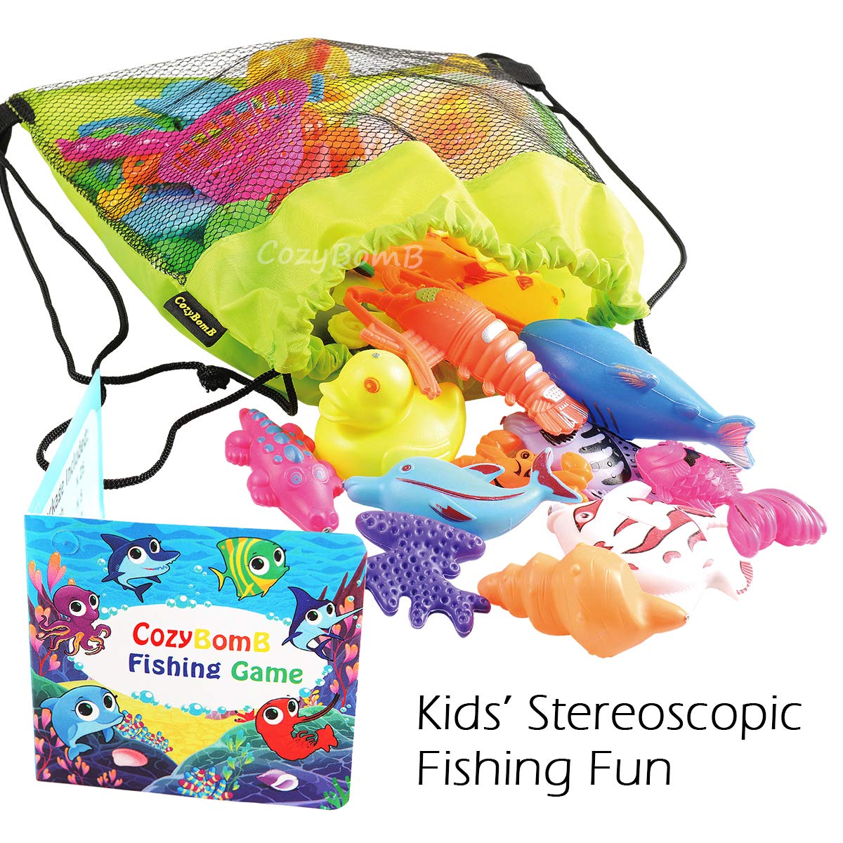 CozyBomB Magnetic Fishing Toys Game Set for Kids | Water Table Bathtub Kiddie Pool Party with Pole Rod Net, Plastic Floating Fis