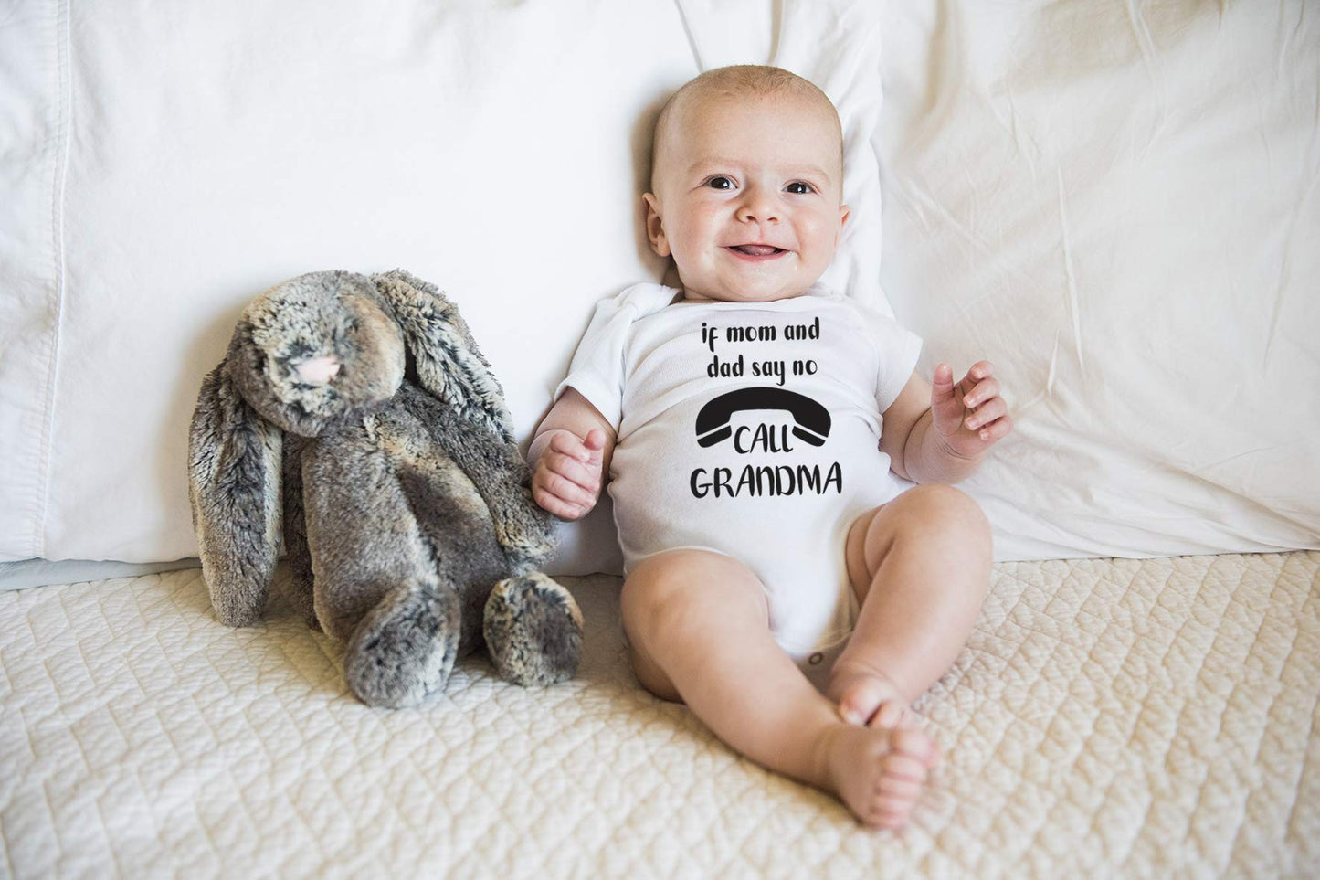 If Mom And Dad Say No Call Grandma - Funny Baby Essentials Bodysuit - Cute Newborn Boy Clothes (6 Months, White)