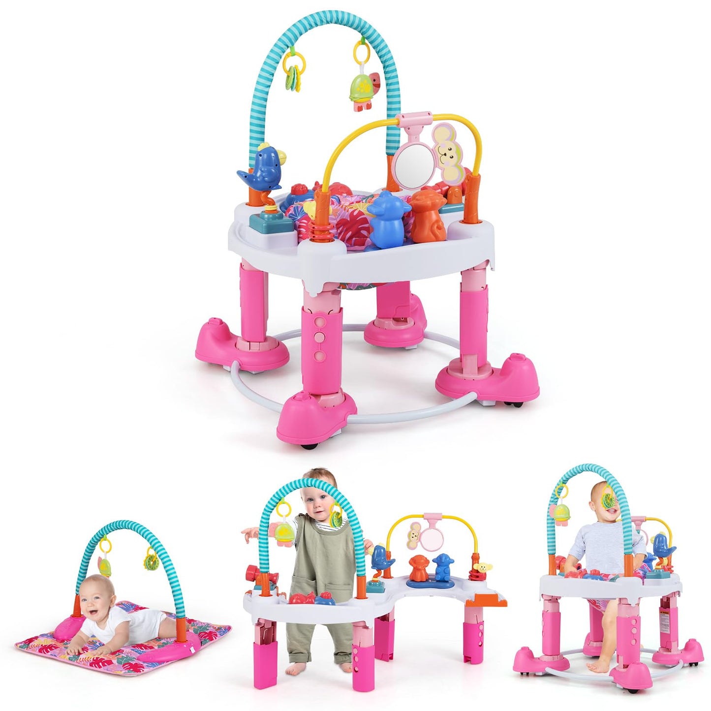INFANS Baby Bouncer Activity Center, 5 in 1 Toddler Bouncing Activity Saucer Playtime Mat Activity Table with 360Rotating Seat, 