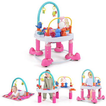 INFANS Baby Bouncer Activity Center, 5 in 1 Toddler Bouncing Activity Saucer Playtime Mat Activity Table with 360Rotating Seat, 