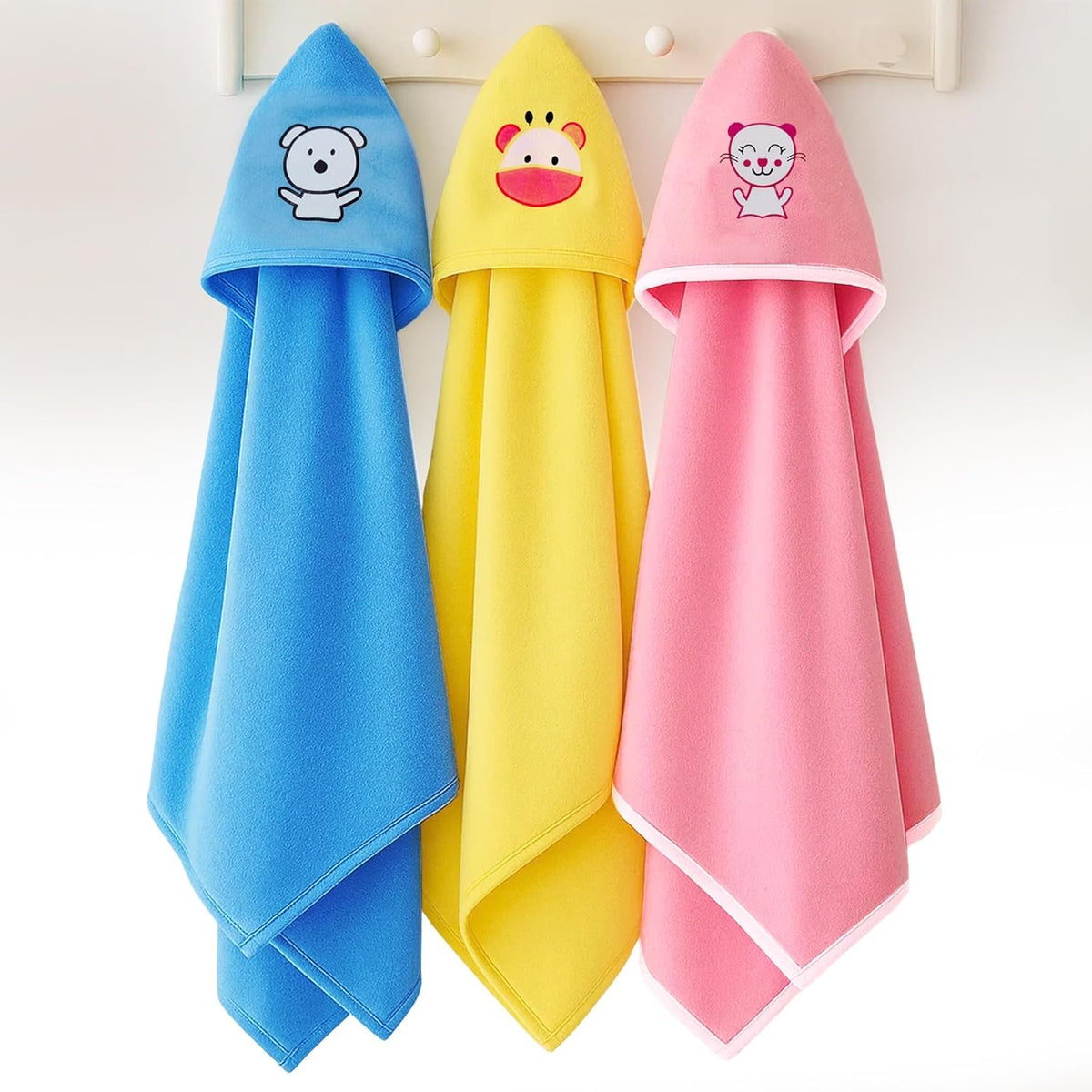BRANDONN Newborn Babies Wraping Blankets Comes with Hood, Pack of 3 Combo (73x63 Inch) for 06 Months Babies, AC Blanket Cum Bat