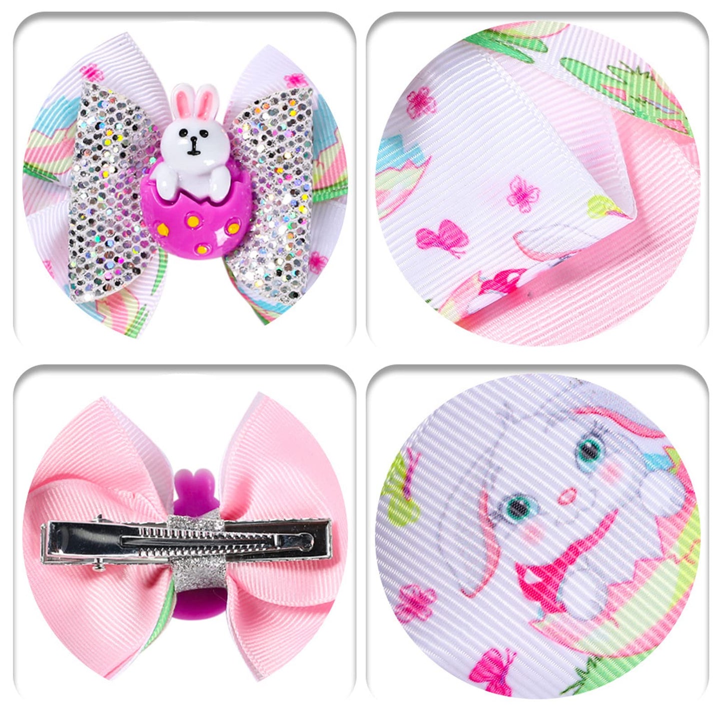 2 Pieces Easter Bows Hair Clips Easter Bows Clips Grosgrain Hair Barrettes Rabbit And Chick Headwear Hairpin Easter Hair Accesso