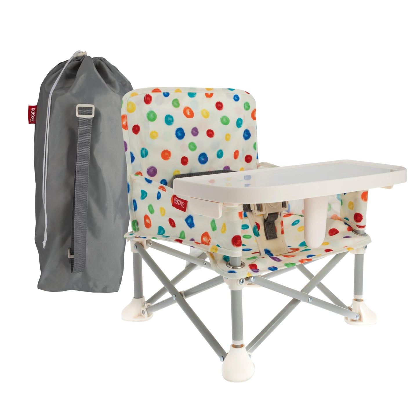 Nuby Pop-Up Booster Seat with Removable Tray - 6+ Months - Portable Booster Seat for Floor Indoor/Outdoor Use - 3-Point Safety A