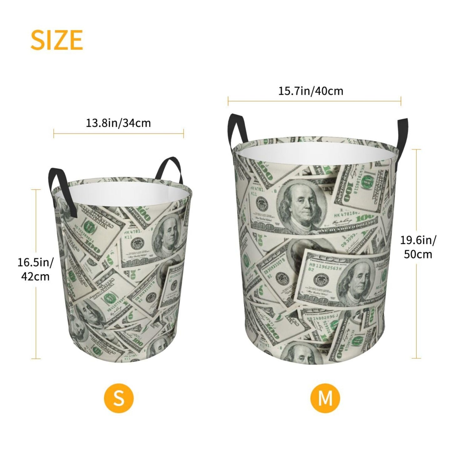 Gbuzozie Money Round Laundry Hamper Hundred Dollar Bill Storage Basket Toys Clothes Organizer Bin For Home Bathroom Bedroom Dorm