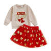 Toddler Baby Girl Valentines Day Outfit Red Love Heart Bow Sweatshirt And Tulle Tutu Skirts Set Cute Spring Clothes (Apricot Xox