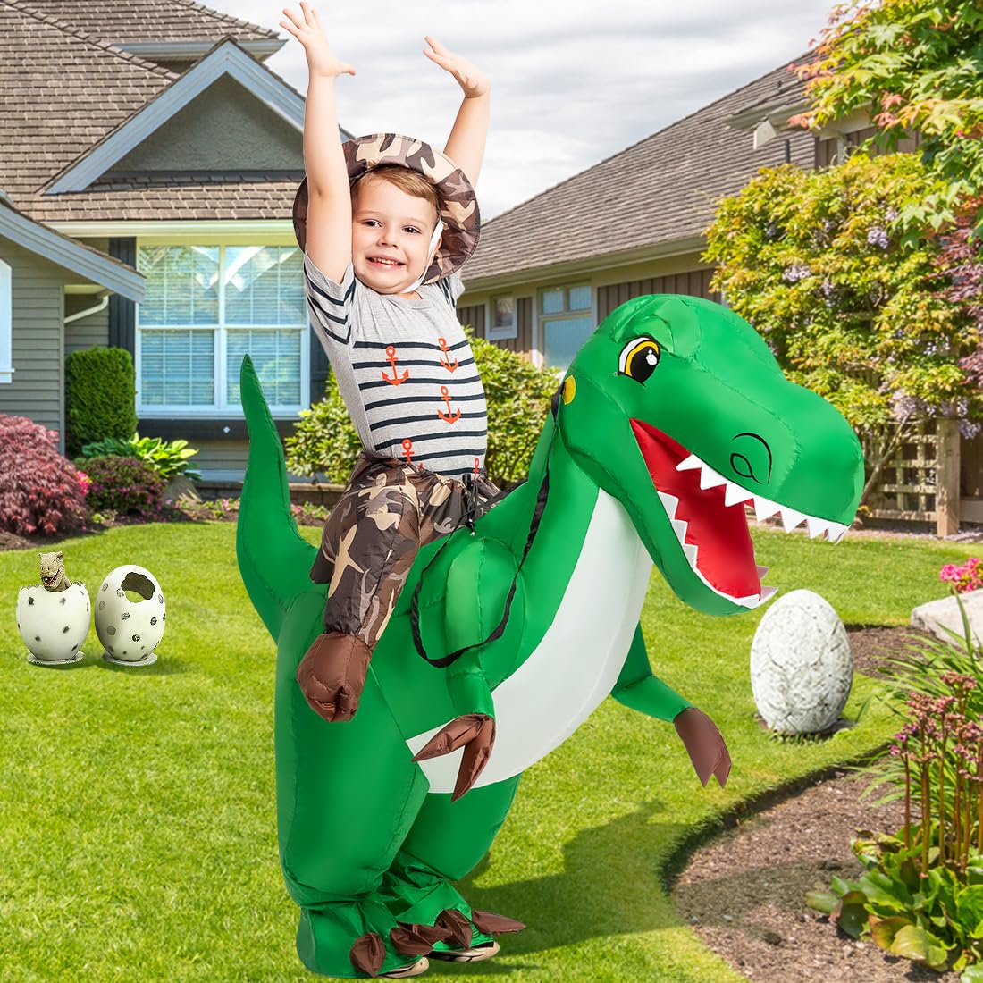 Goosh Inflatable Dinosaur Costume Kids 48In Halloween Blow Up Costumes For Boys Girls Riding T Rex Air Costume For Party