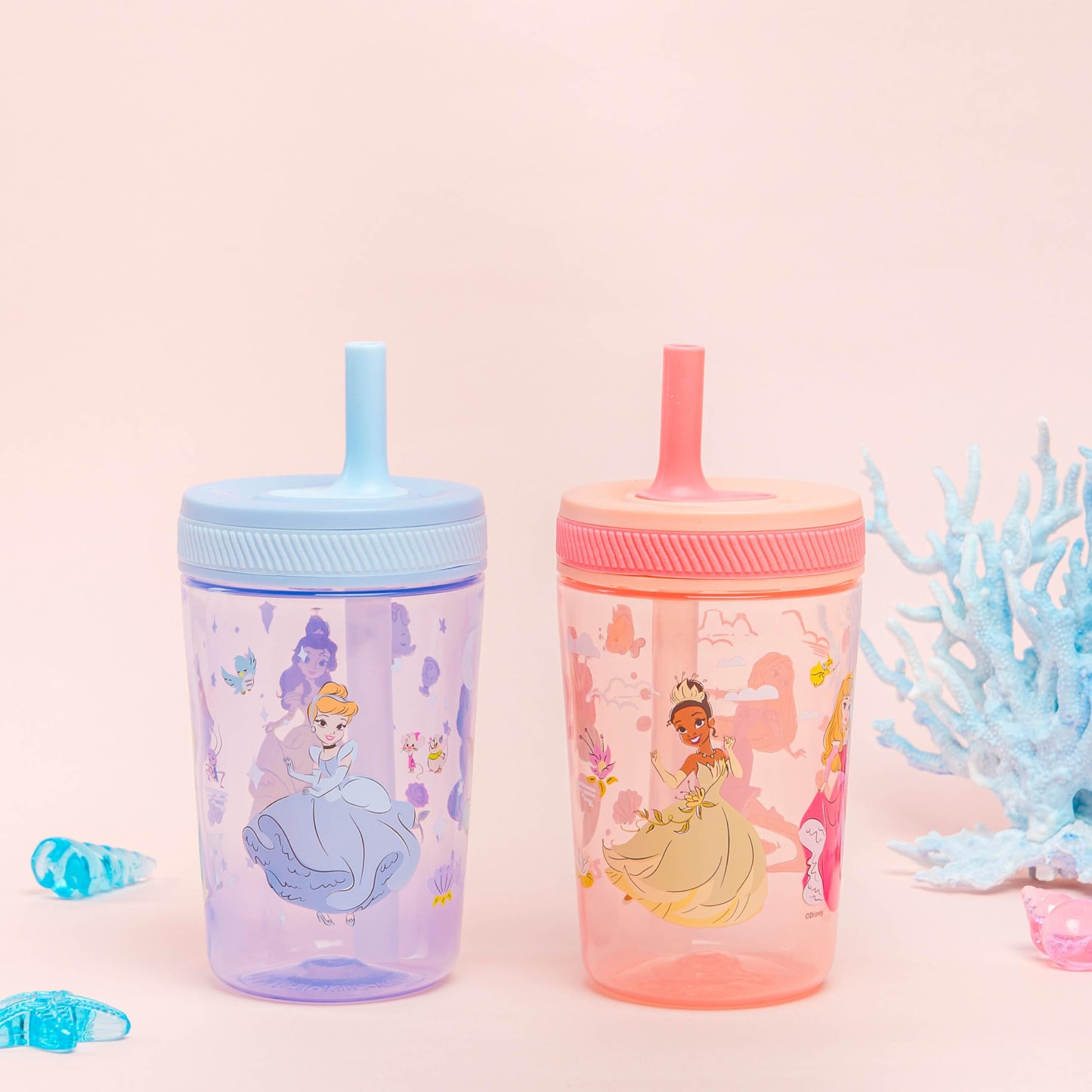 Zak Designs Disney Princess Kelso Toddler Cups For Travel or Home, 15oz 2-Pack Plastic Sippy Cups, Leak-Proof For Kids (Ariel, A