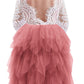 2Bunnies Girl Peony Lace Back A-Line Tiered Tutu Tulle Flower Girl Dress (Dusty Rose Sleeve Maxi, 4T)