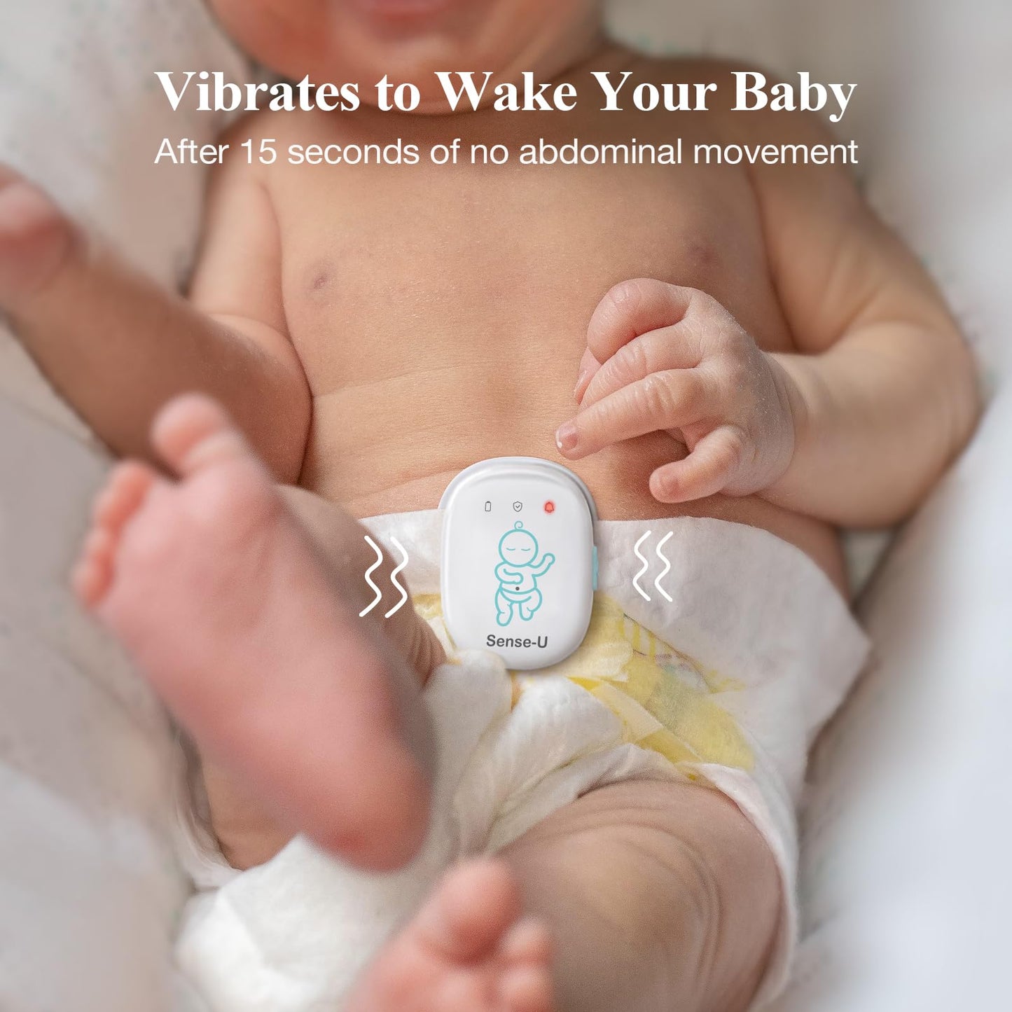 Sense-U Smart Baby Monitor Pro(Long Range) With Arousal Vibration, Audible & App Alerts Anywhere: Tracks Abdominal Movement, Rol