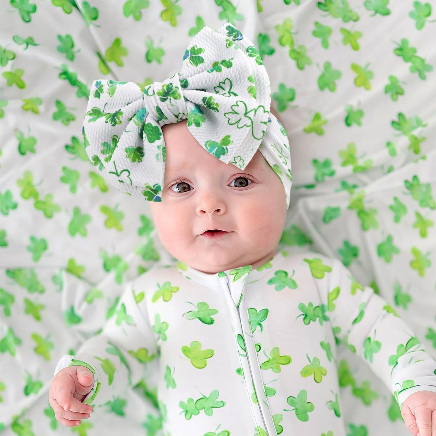 Oneninedream 7    Large St Patricks Baby Bows Green Shamrock Headbands For Newborn Girls White Leaves Tied Bow Hairband Infant S