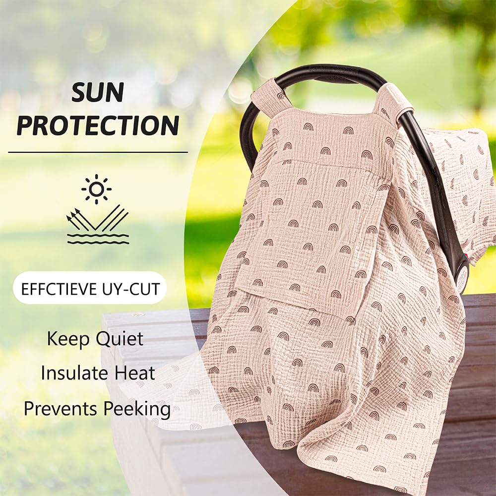 Primlect Car Seat Cover Baby, 100% Muslin Baby Car Seat Cover, 3 In 1 Carseat Sover, Carseat Cover For Baby Easy To Get In & Out