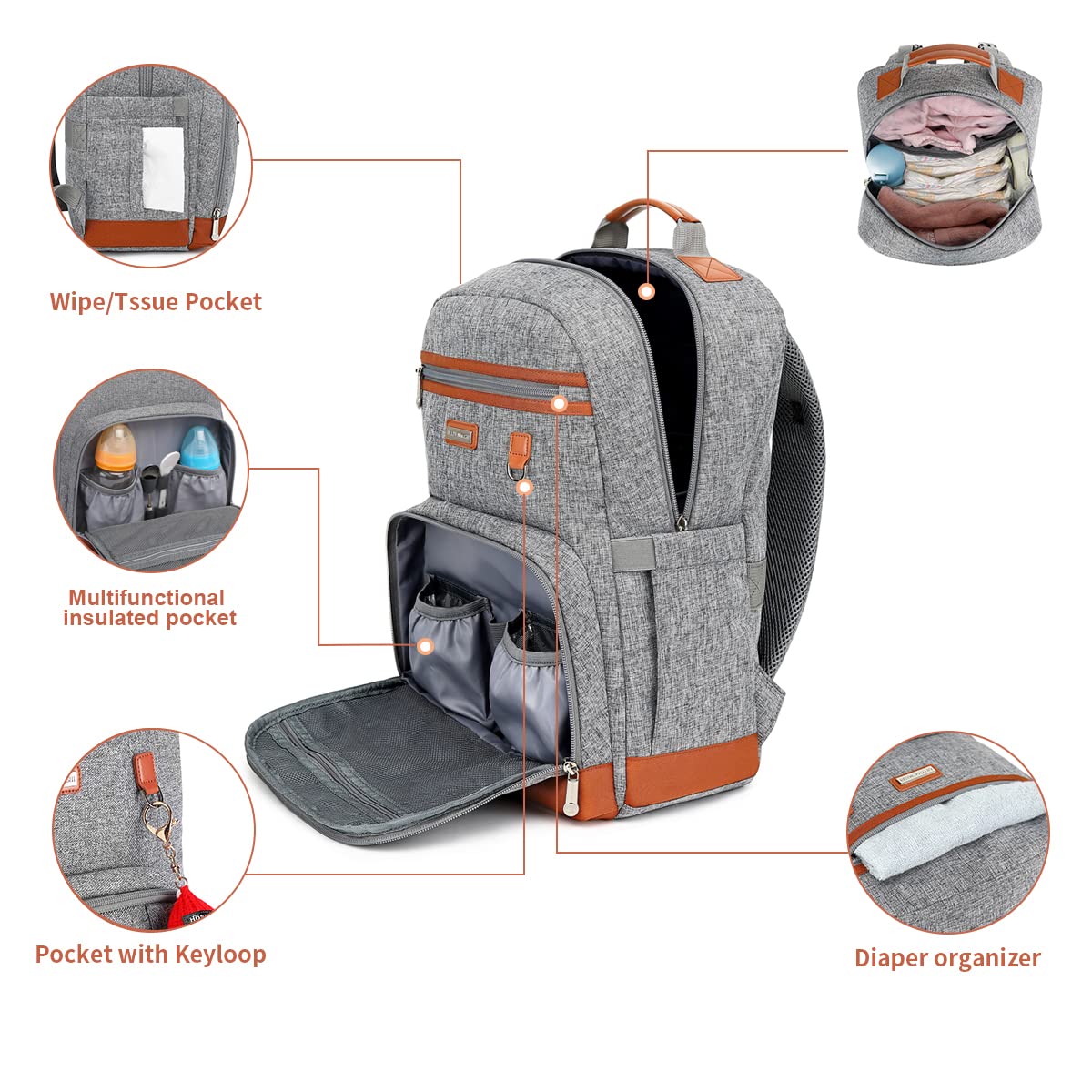 Billiton Mashi Diaper Bag Backpack, Diaper Bag For Baby,Large Capacity With Insulated Pockets Multifunctional Baby Bags Backpack