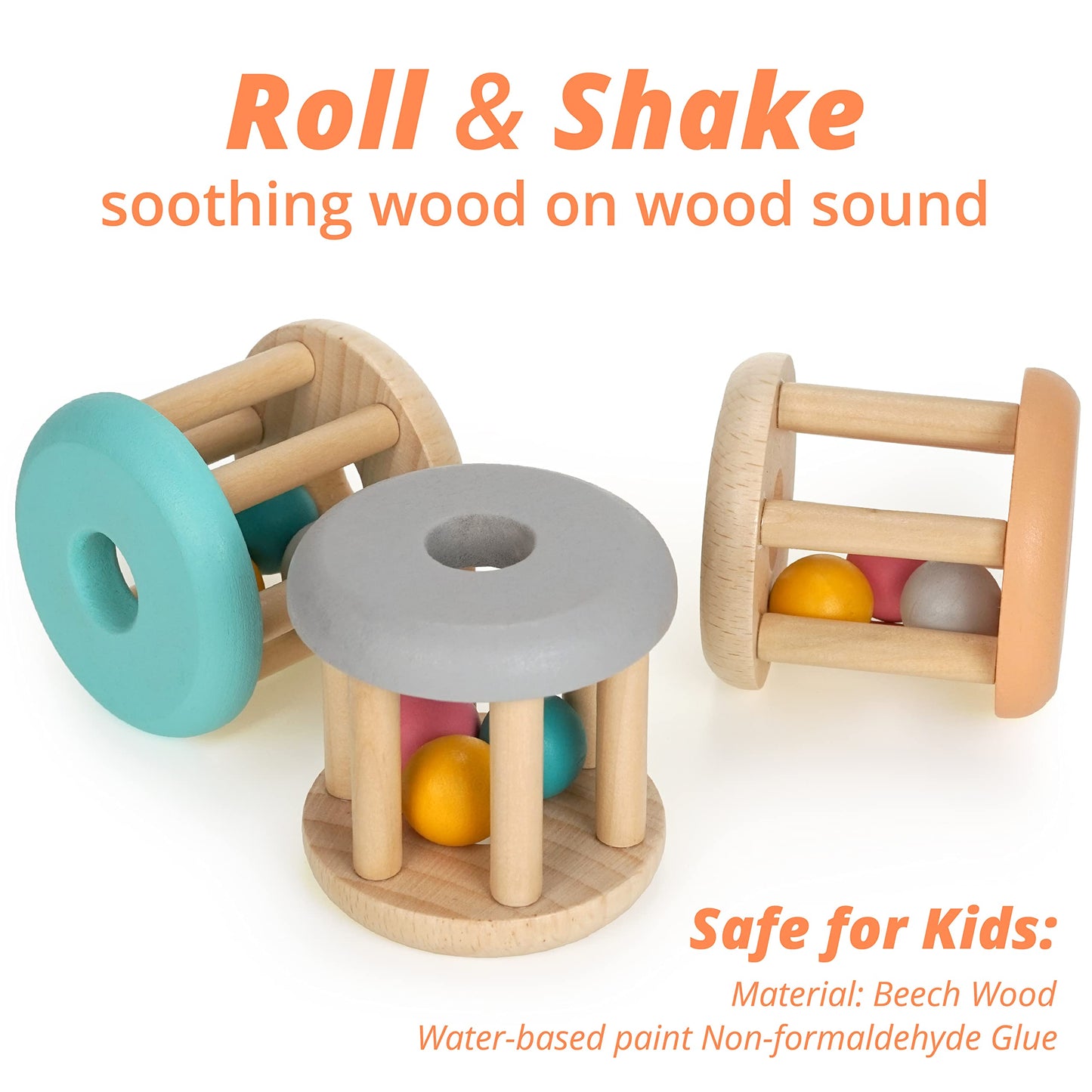 DUCKBOXX XX Montessori Infant Educational Toys, Natural Wood Rolling Rattle Toy, Early Learning Toy for Developing Fine Motor Sk