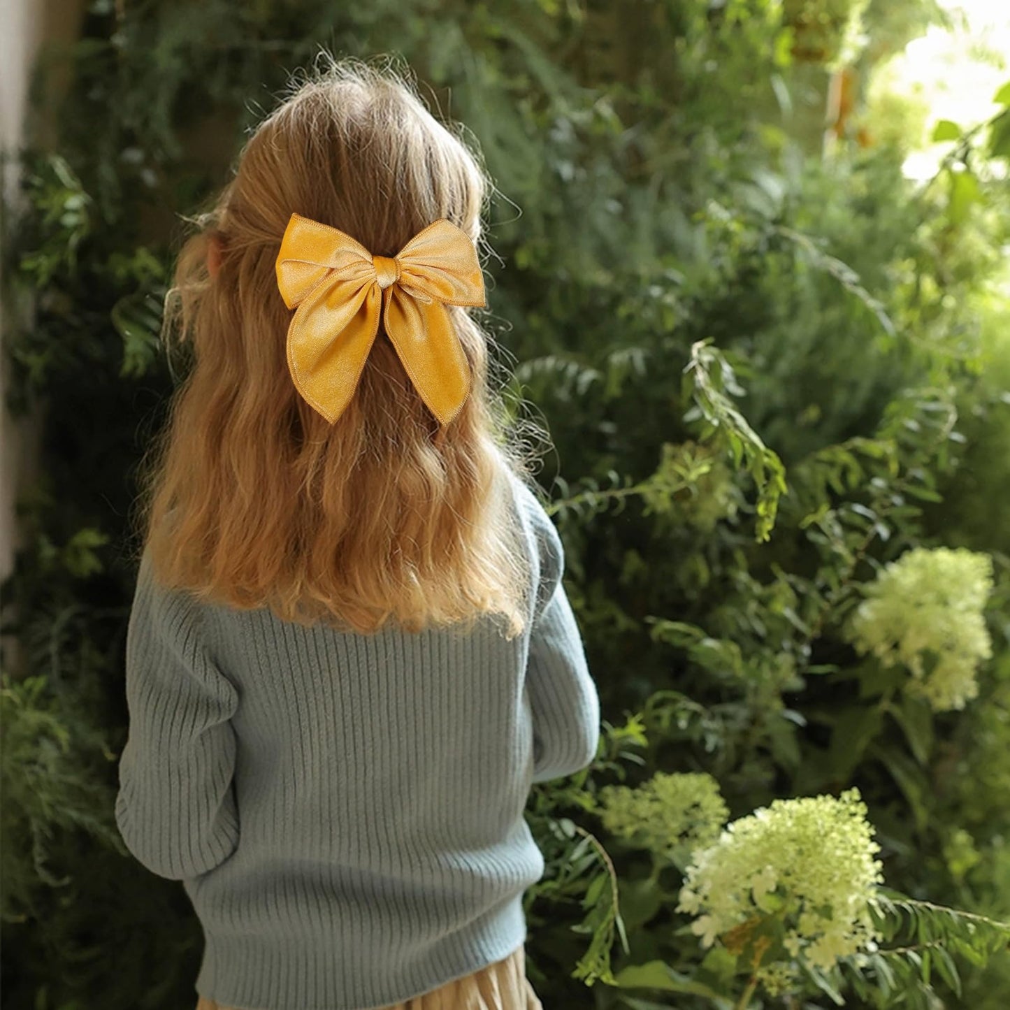 Yellow Velvet Ribbon Linen Hair Bows 5' Soft Velvet Fable Bow Alligator Clip Barrettes Toddler Teen Ponytail Knot Bows Hair Acc