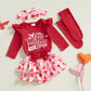 Fybitbo First Valentines Day Baby Girl Outfit Heart Letter Romper Ruffle Tutu Skirt Dress Newborn Infant Girl Clothes Set (Red-M