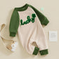Fybitbo St Patricks Day Baby Boy Girl Outfits Lucky Shamrock Embroidery Jumpsuit Romper Pattys Day Newborn Onesie Clothes (Green