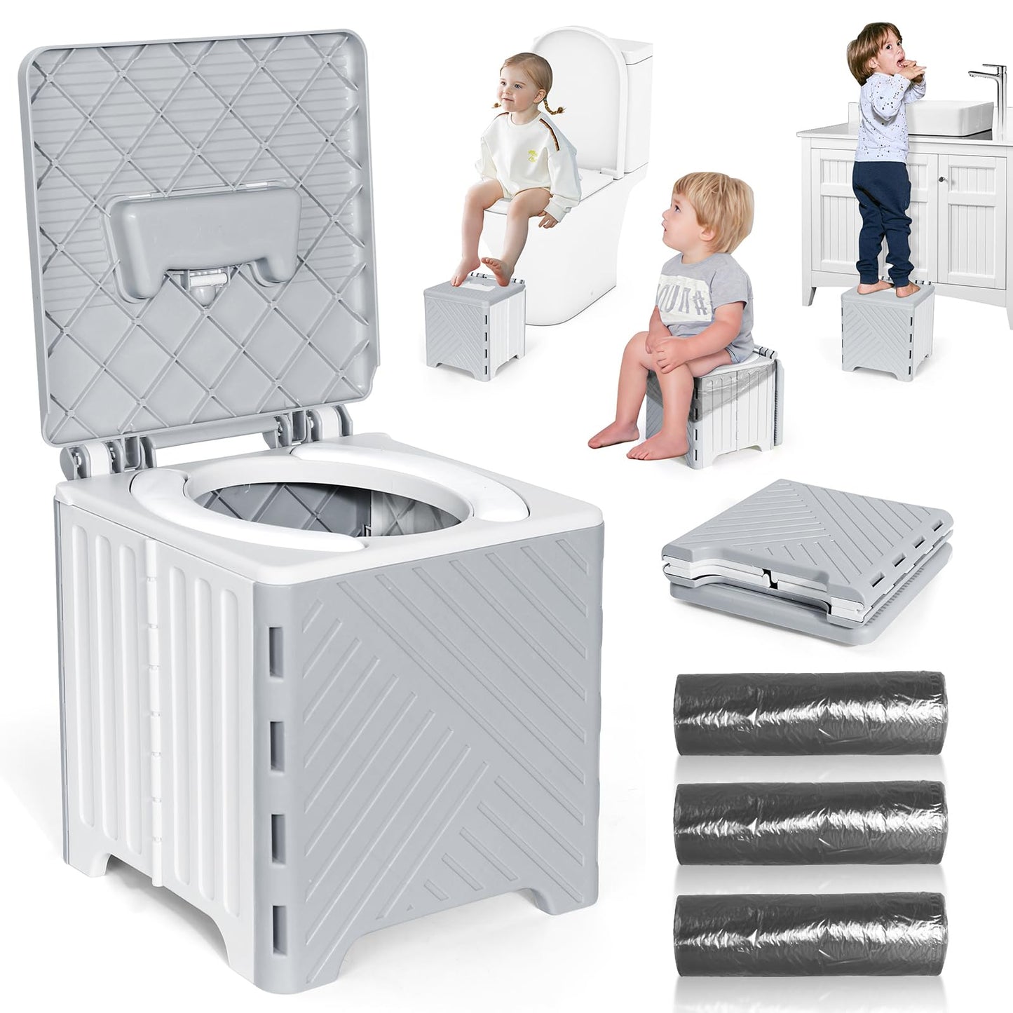 Orzbow Portable Potty Training Toilet, Travel Potty Seat for Toddler Boys Girls, Toilet Training Essentials, Foldable, Includes 