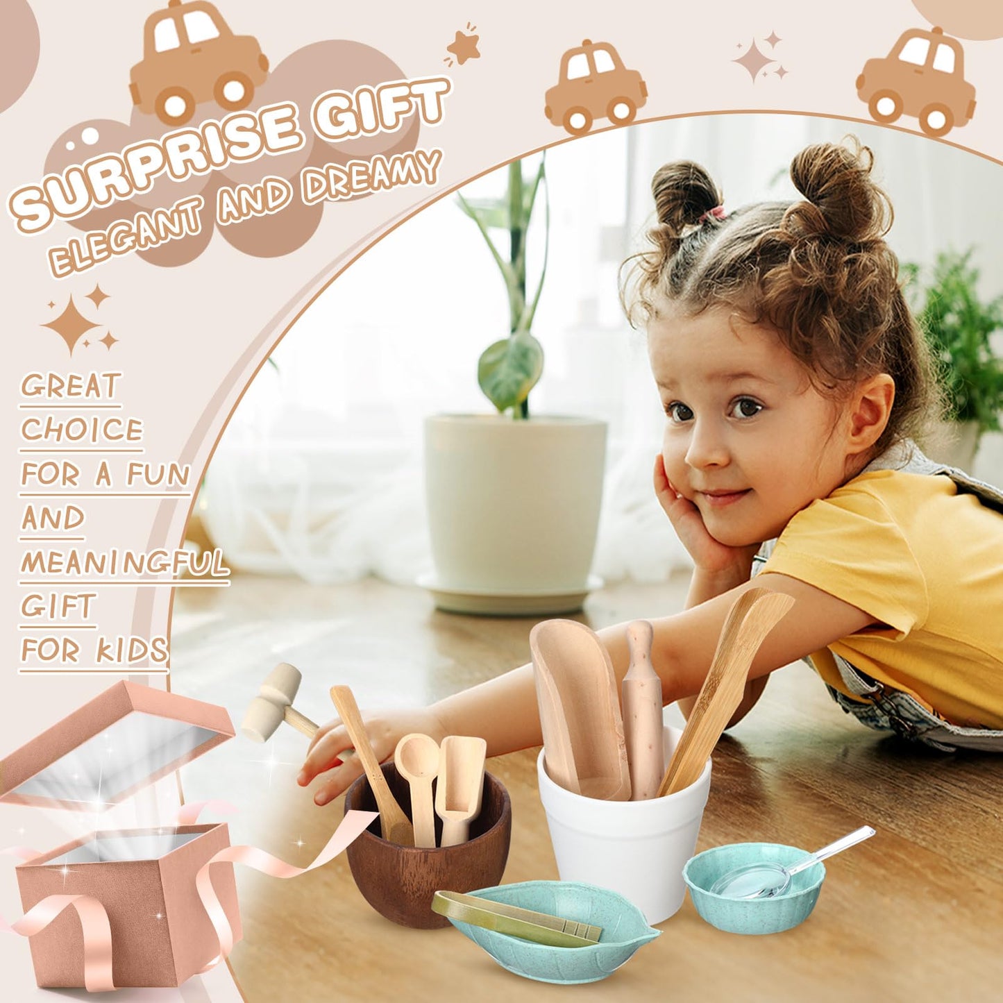 Tiangrid 14pcs Sensory Bin Tool Sensory Tools for Boys and Girls Fine Motor Skill Toys Wooden Tong Spoons Bowls Plate Hammer Mag